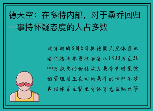 德天空：在多特内部，对于桑乔回归一事持怀疑态度的人占多数